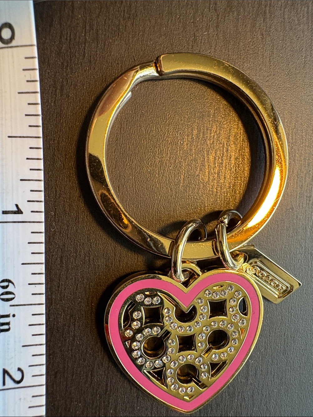 Coach Gold-Tone Heart Key Ring with Pink Enamel